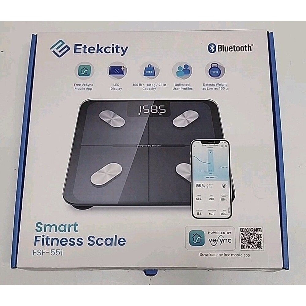 Etekcity Smart Fitness Scale Bluetooth Bathroom LED Display Mobile App ESF551